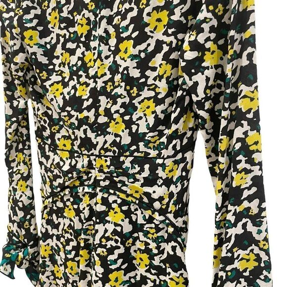 Proenza Schouler Yellow Floral Crepe Knot Midi Dress V-Neck Long Sleeve Size 2 - Picture 7 of 14